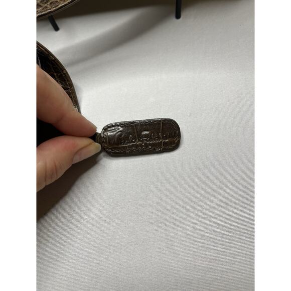 Carlos Falchi Vintage Croc Embossed Leather Purse Brown - Picture 3 of 15